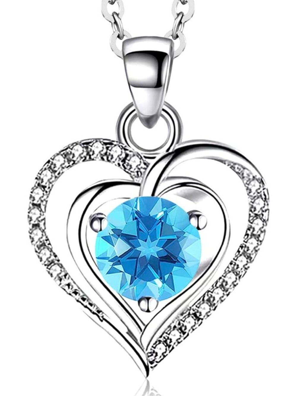 Women's Silver 2 925 Sterling Silver Zirconia Heart Birthstone Pendant Necklaces